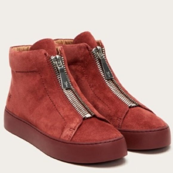 NEW‎ Frye Lena Zip High Red Clay Suede SNEAKER SHOE - Picture 1 of 12